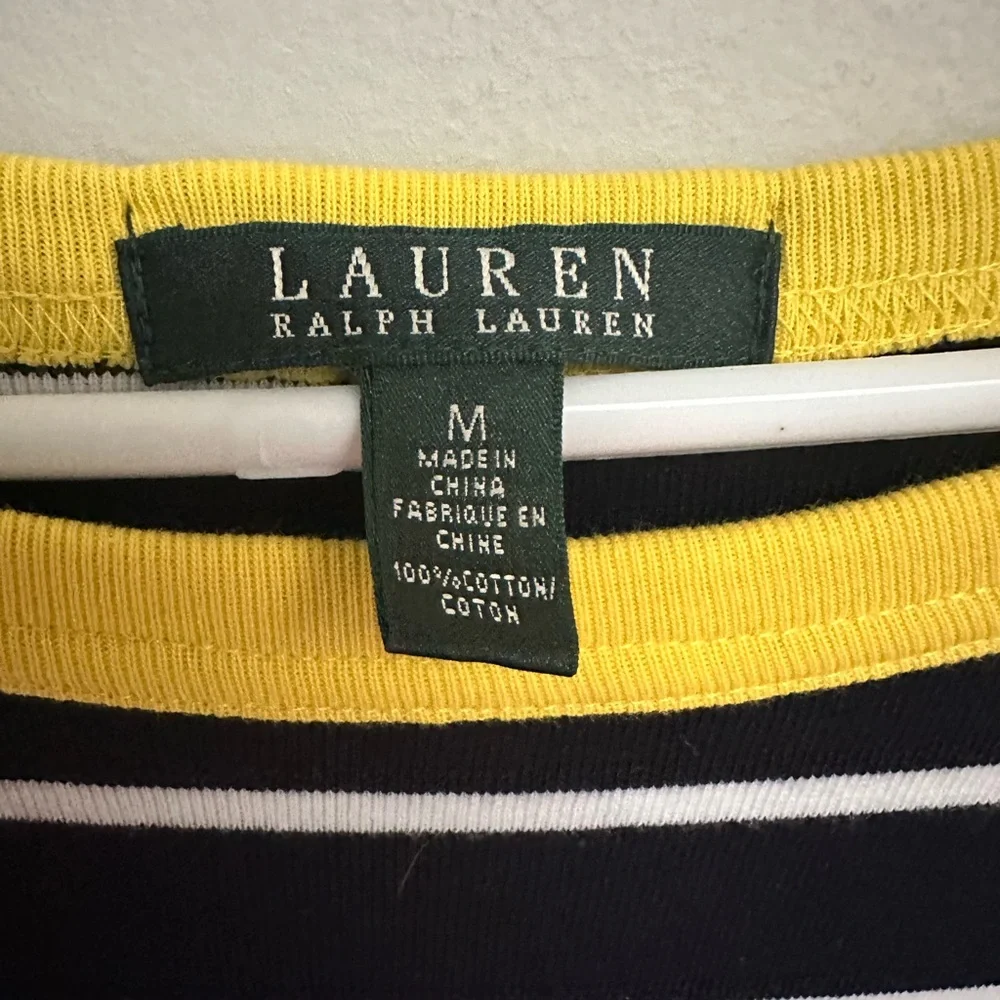 Ralph Lauren Blue and White Sheath Dress 3/4 Sleeve Crew Neck - Picture 3 of 3